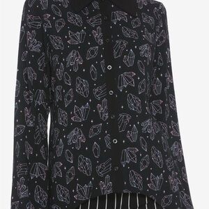 Hot Topic Black Crystal Print Shark Bite Button Down Shirt womens XS